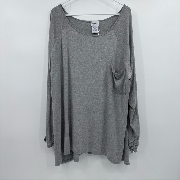 Monroe Main Top Women 3X NEW Gray Long Sleeves Stretch Pocket Tee Casual - Picture 1 of 9